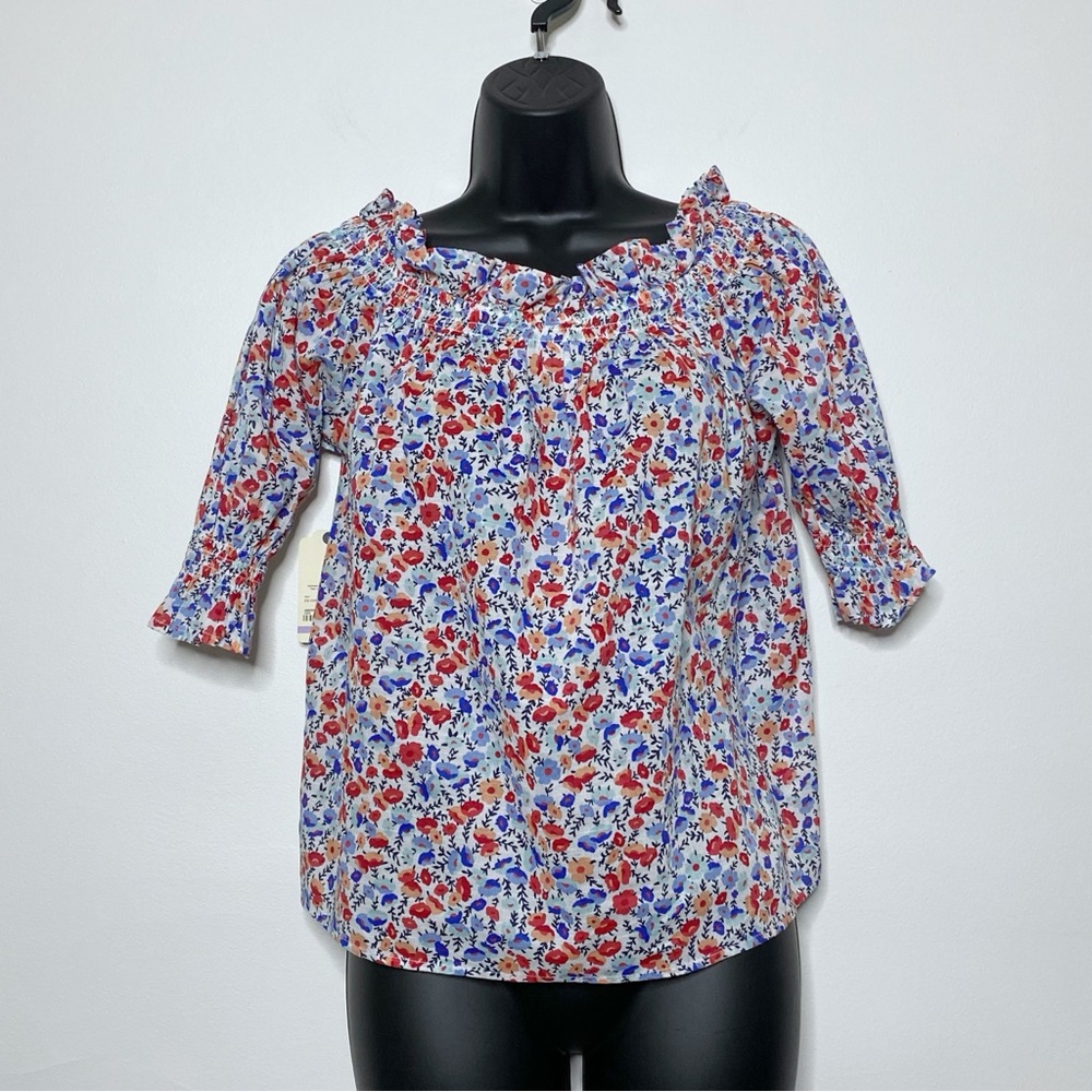 St. John’s Bay Americana Floral Off the Shoulder Elbow Blouse Medium Petite